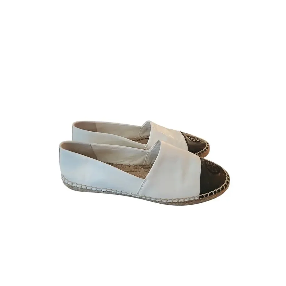Tory Burch Women's Natural Colorblock Espadrilles black cream 10 stitched logo